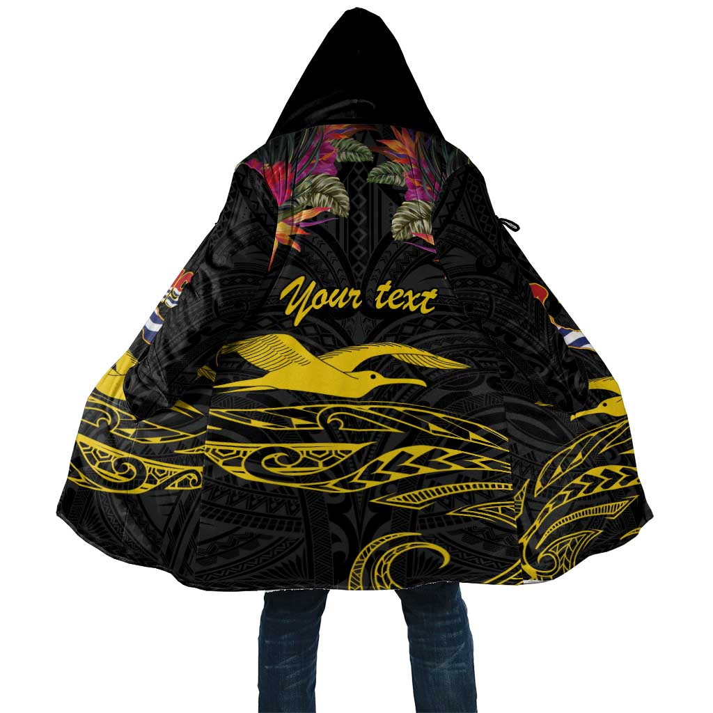 Kiribati Independence Day Personalised Cloak Gold Frigatebird with Polynesian Pattern LT9 Unisex Black - Polynesian Pride