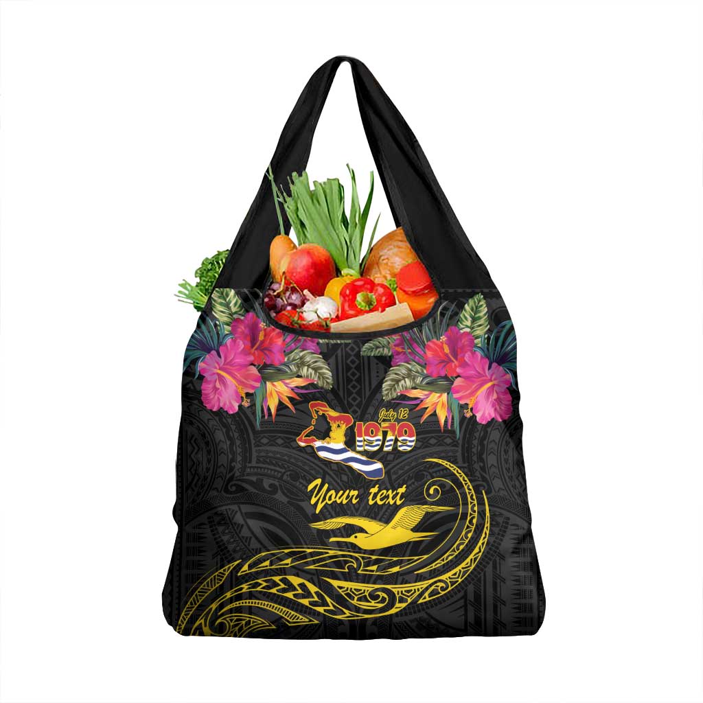 Kiribati Independence Day Personalised Grocery Bag Gold Frigatebird with Polynesian Pattern LT9 1-pack One Size Black - Polynesian Pride