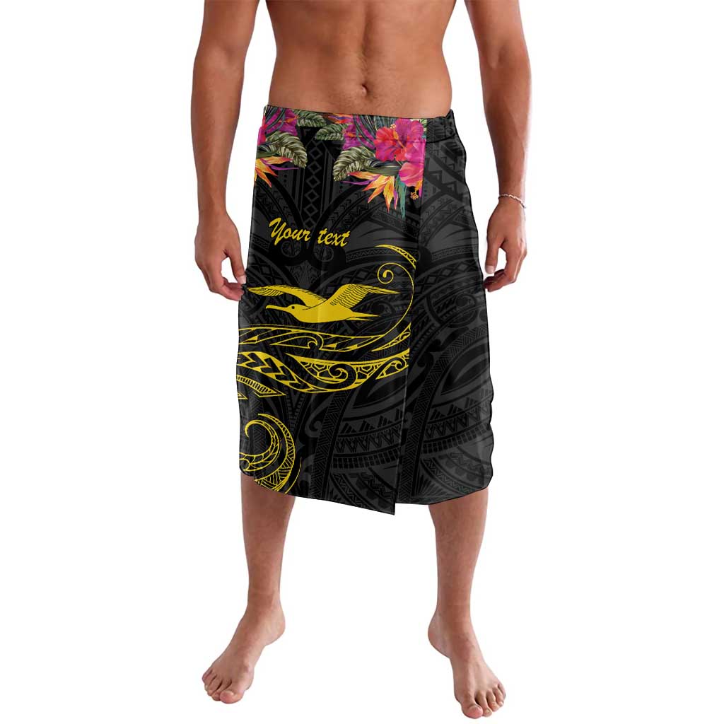 Kiribati Independence Day Personalised Lavalava Gold Frigatebird with Polynesian Pattern LT9 Black - Polynesian Pride