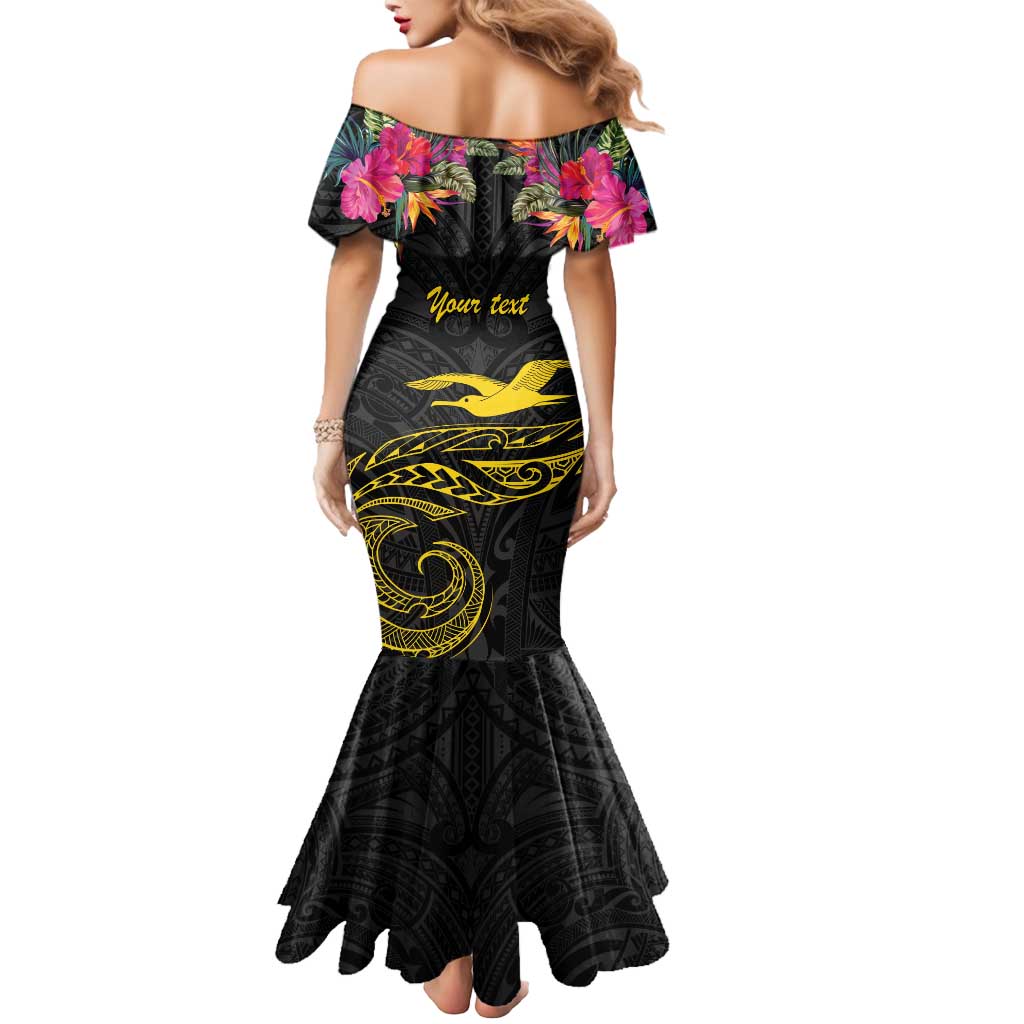 Kiribati Independence Day Personalised Mermaid Dress Gold Frigatebird with Polynesian Pattern LT9 - Polynesian Pride
