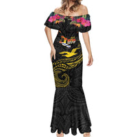 Kiribati Independence Day Personalised Mermaid Dress Gold Frigatebird with Polynesian Pattern LT9 - Polynesian Pride