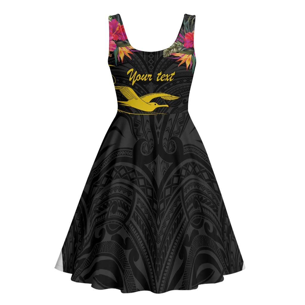Kiribati Independence Day Personalised Midi Dress Gold Frigatebird with Polynesian Pattern LT9 - Polynesian Pride