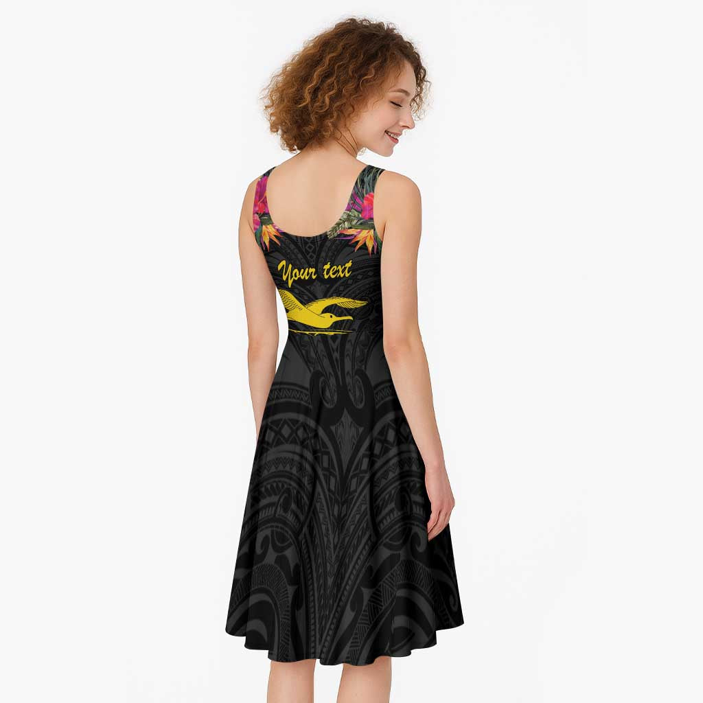 Kiribati Independence Day Personalised Midi Dress Gold Frigatebird with Polynesian Pattern LT9 - Polynesian Pride