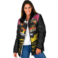 Kiribati Independence Day Personalised Padded Jacket Gold Frigatebird with Polynesian Pattern LT9 Women Black - Polynesian Pride