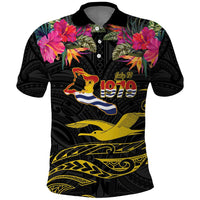 Kiribati Independence Day Personalised Polo Shirt Gold Frigatebird with Polynesian Pattern LT9 Black - Polynesian Pride