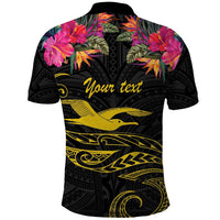 Kiribati Independence Day Personalised Polo Shirt Gold Frigatebird with Polynesian Pattern LT9 - Polynesian Pride