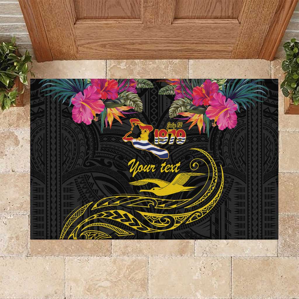 Kiribati Independence Day Personalised Rubber Doormat Gold Frigatebird with Polynesian Pattern LT9 Black - Polynesian Pride
