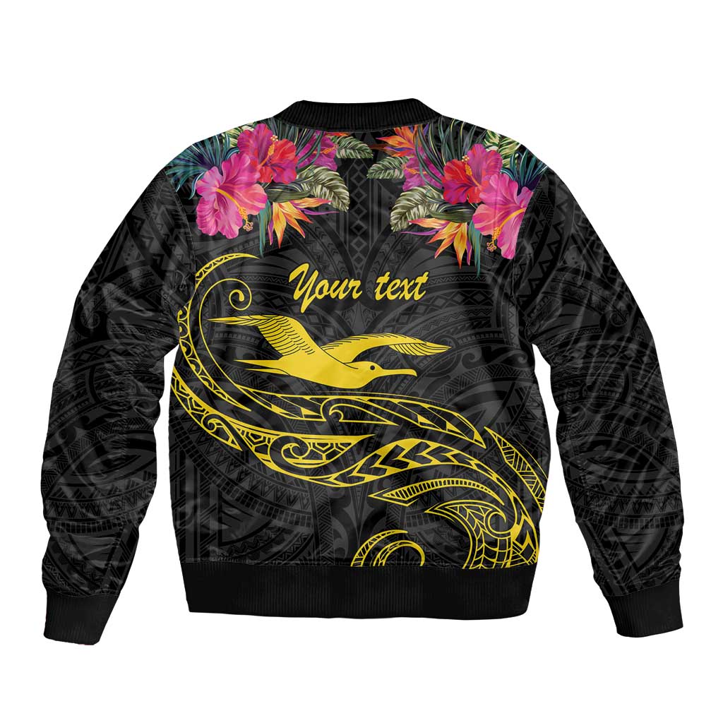 Kiribati Independence Day Personalised Sleeve Zip Bomber Jacket Gold Frigatebird with Polynesian Pattern LT9 - Polynesian Pride