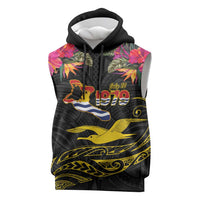 Kiribati Independence Day Personalised Sleeveless Hoodie Gold Frigatebird with Polynesian Pattern LT9 Black - Polynesian Pride