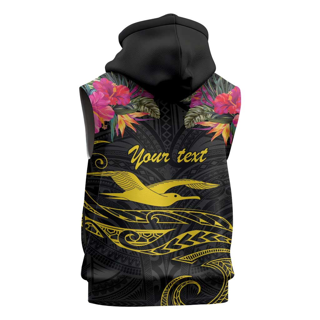 Kiribati Independence Day Personalised Sleeveless Hoodie Gold Frigatebird with Polynesian Pattern LT9 - Polynesian Pride