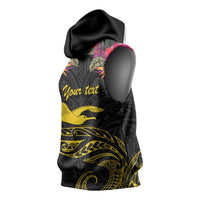 Kiribati Independence Day Personalised Sleeveless Hoodie Gold Frigatebird with Polynesian Pattern LT9 - Polynesian Pride