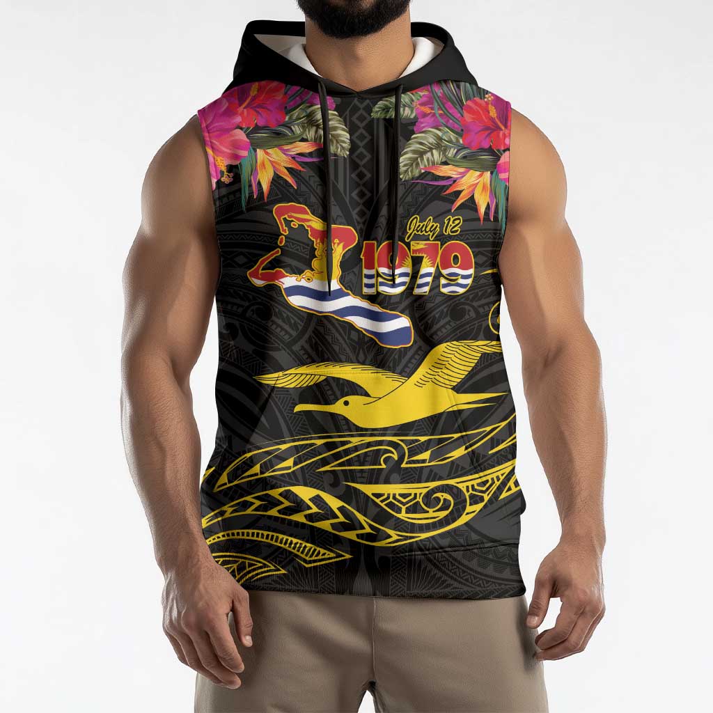 Kiribati Independence Day Personalised Sleeveless Hoodie Gold Frigatebird with Polynesian Pattern LT9 - Polynesian Pride