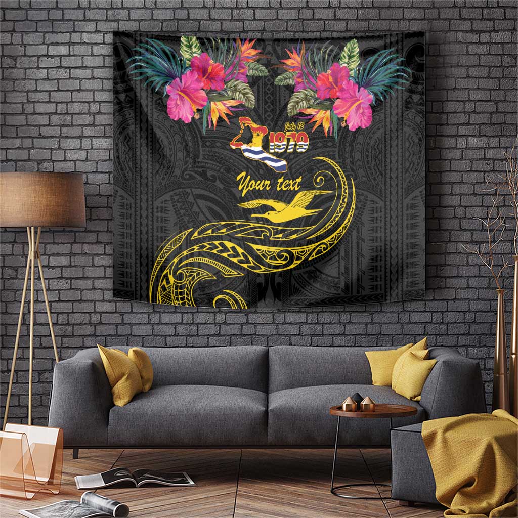 Kiribati Independence Day Personalised Tapestry Gold Frigatebird with Polynesian Pattern LT9 Black - Polynesian Pride