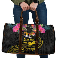 Kiribati Independence Day Personalised Travel Bag Gold Frigatebird with Polynesian Pattern LT9 Black - Polynesian Pride