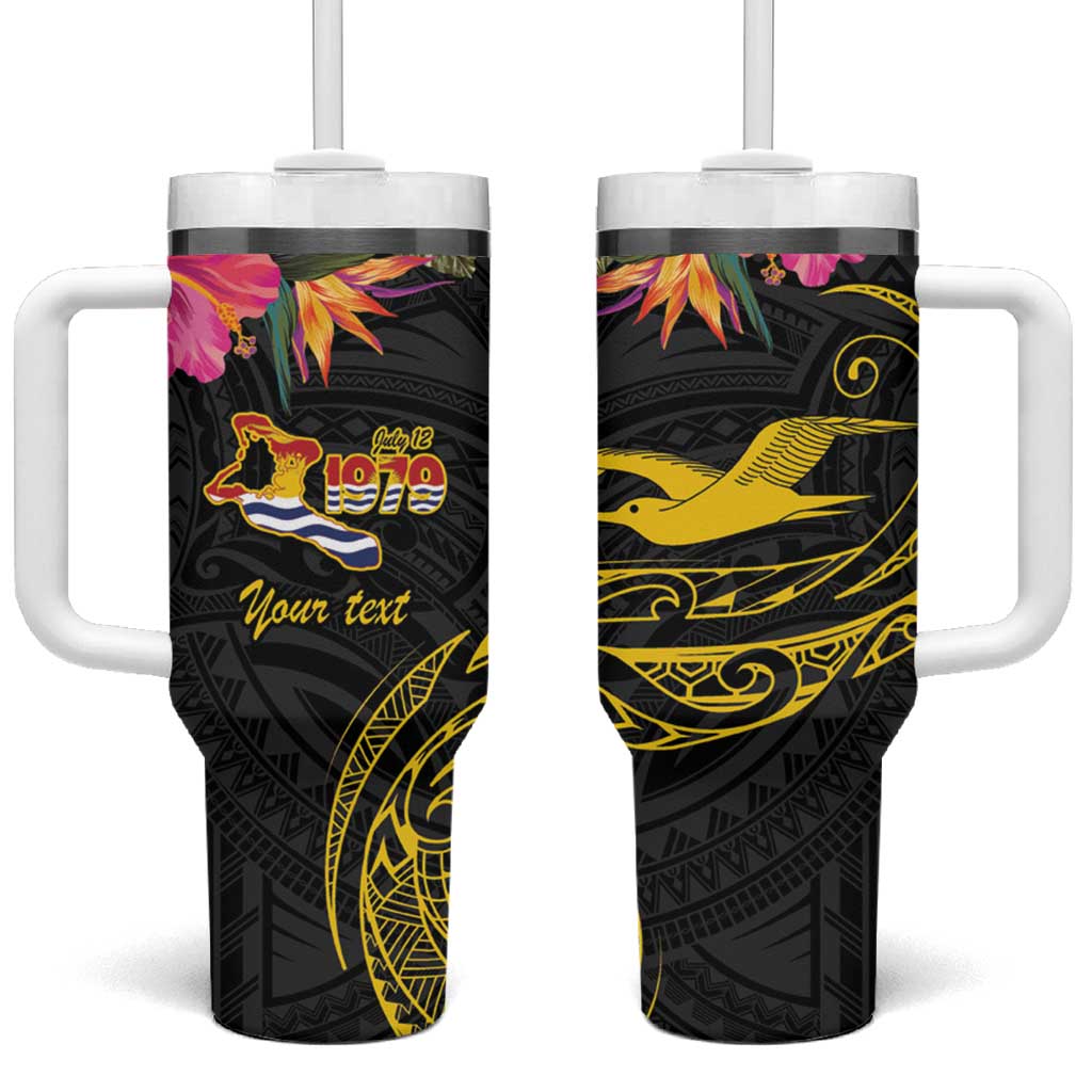 Kiribati Independence Day Personalised Tumbler With Handle Gold Frigatebird with Polynesian Pattern LT9 One Size: 40 oz Black - Polynesian Pride