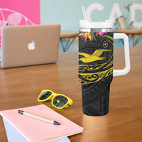 Kiribati Independence Day Personalised Tumbler With Handle Gold Frigatebird with Polynesian Pattern LT9 - Polynesian Pride