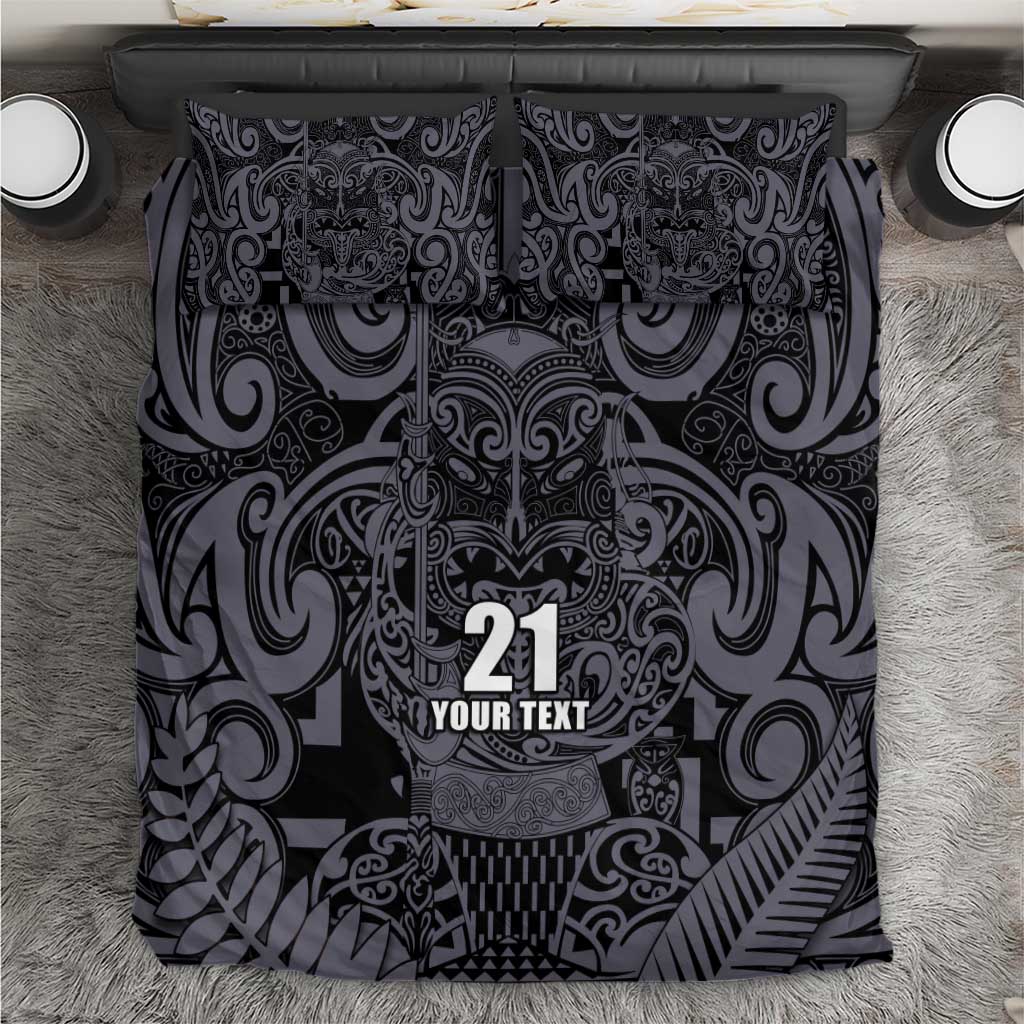 Custom New Zealand Taiaha Maori Bedding Set Minimalist Silver Fern All Black LT9 Black - Polynesian Pride