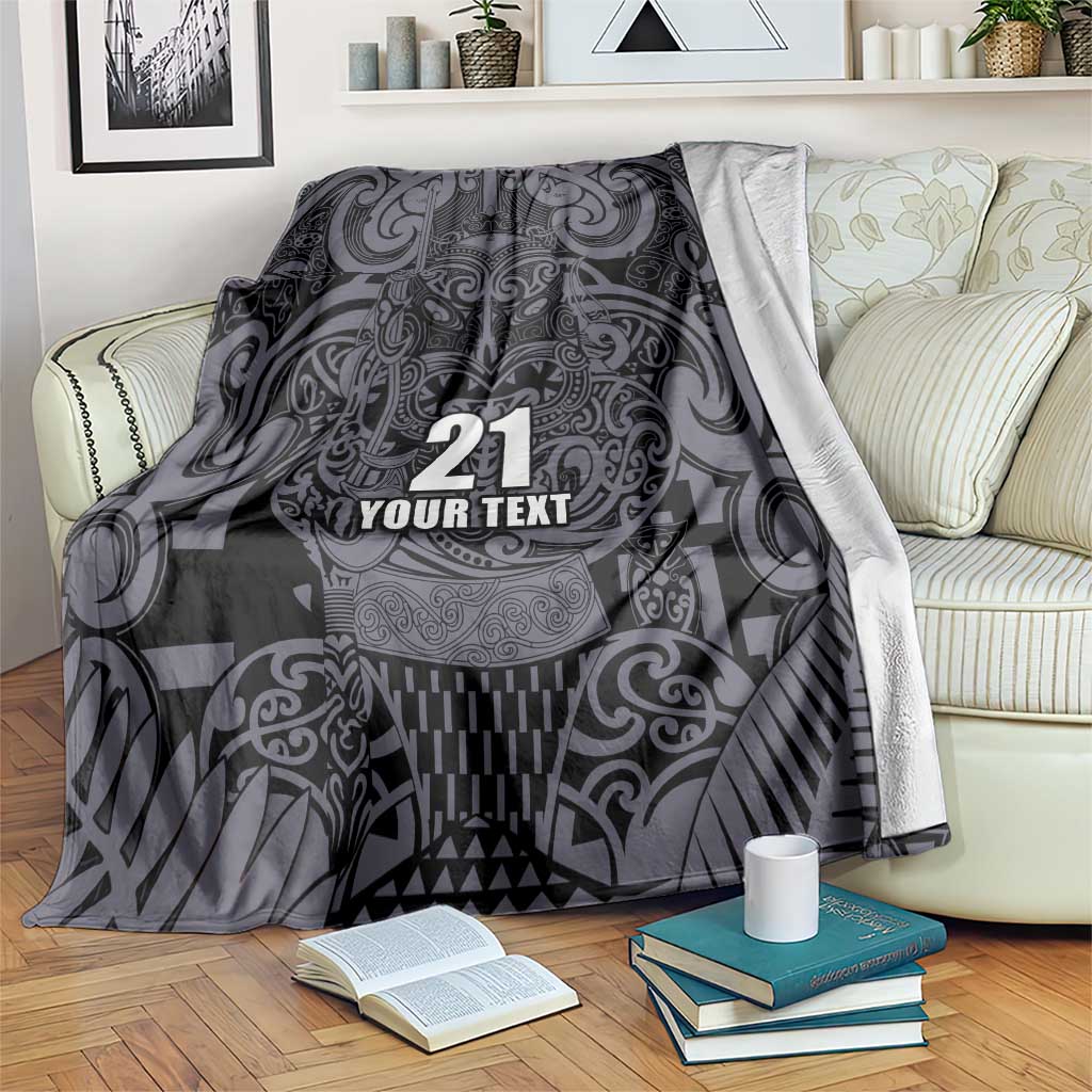 Custom New Zealand Taiaha Maori Blanket Minimalist Silver Fern All Black LT9 Black - Polynesian Pride