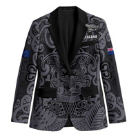 Custom New Zealand Taiaha Maori Blazer Minimalist Silver Fern All Black LT9 Unisex Black - Polynesian Pride