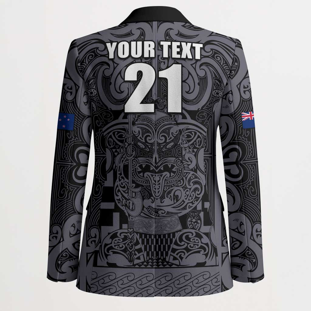 Custom New Zealand Taiaha Maori Blazer Minimalist Silver Fern All Black LT9 - Polynesian Pride