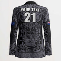 Custom New Zealand Taiaha Maori Blazer Minimalist Silver Fern All Black LT9 - Polynesian Pride