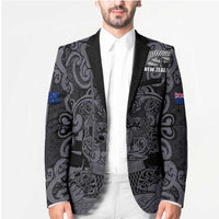 Custom New Zealand Taiaha Maori Blazer Minimalist Silver Fern All Black LT9 - Polynesian Pride