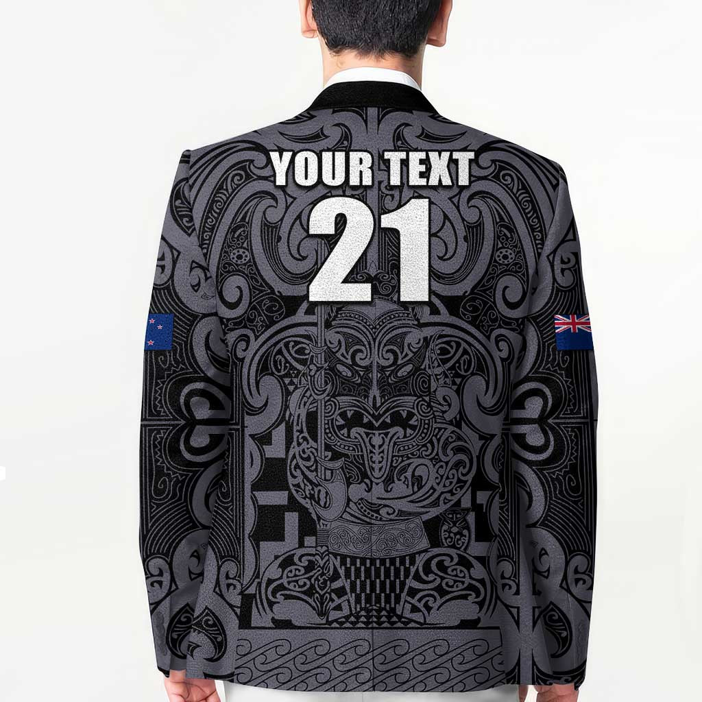 Custom New Zealand Taiaha Maori Blazer Minimalist Silver Fern All Black LT9 - Polynesian Pride