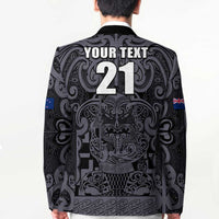 Custom New Zealand Taiaha Maori Blazer Minimalist Silver Fern All Black LT9 - Polynesian Pride
