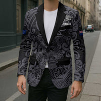 Custom New Zealand Taiaha Maori Blazer Minimalist Silver Fern All Black LT9 - Polynesian Pride
