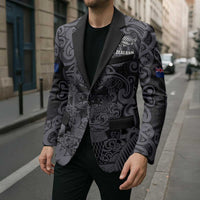 Custom New Zealand Taiaha Maori Blazer Minimalist Silver Fern All Black LT9 - Polynesian Pride
