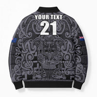 Custom New Zealand Taiaha Maori Bomber Puffer Jacket Minimalist Silver Fern All Black LT9 - Polynesian Pride