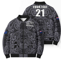 Custom New Zealand Taiaha Maori Bomber Puffer Jacket Minimalist Silver Fern All Black LT9 - Polynesian Pride
