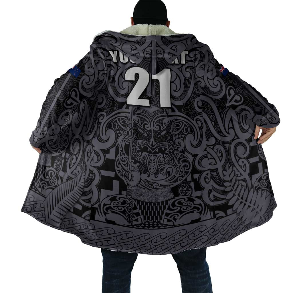 Custom New Zealand Taiaha Maori Cloak Minimalist Silver Fern All Black LT9 - Polynesian Pride