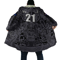 Custom New Zealand Taiaha Maori Cloak Minimalist Silver Fern All Black LT9 - Polynesian Pride
