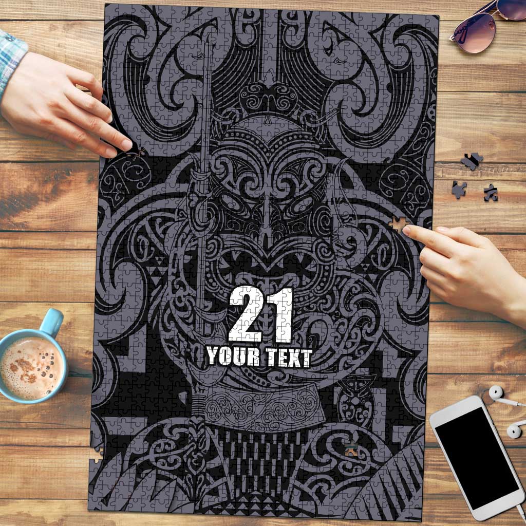 Custom New Zealand Taiaha Maori Puzzle Minimalist Silver Fern All Black LT9 Black - Polynesian Pride
