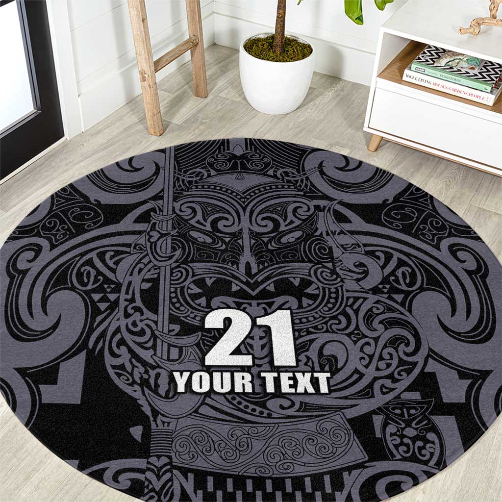 Custom New Zealand Taiaha Maori Round Carpet Minimalist Silver Fern All Black LT9 Black - Polynesian Pride