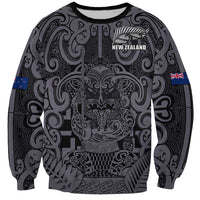 Custom New Zealand Taiaha Maori Sweatshirt Minimalist Silver Fern All Black LT9 Unisex Black - Polynesian Pride