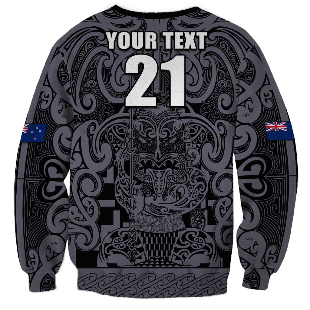 Custom New Zealand Taiaha Maori Sweatshirt Minimalist Silver Fern All Black LT9 - Polynesian Pride