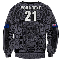 Custom New Zealand Taiaha Maori Sweatshirt Minimalist Silver Fern All Black LT9 - Polynesian Pride