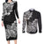 Polynesian Couples Matching Long Sleeve Bodycon Dress and Long Sleeve Button Shirts Pacific Flower Mix Floral Tribal Tattoo Black Vibe LT9 Black - Polynesian Pride