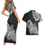 Polynesian Couples Matching Short Sleeve Bodycon Dress and Hawaiian Shirt Pacific Flower Mix Floral Tribal Tattoo Black Vibe LT9 - Polynesian Pride