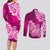 Polynesian Couples Matching Long Sleeve Bodycon Dress and Long Sleeve Button Shirts Pacific Flower Mix Floral Tribal Tattoo Pink Vibe LT9 - Polynesian Pride