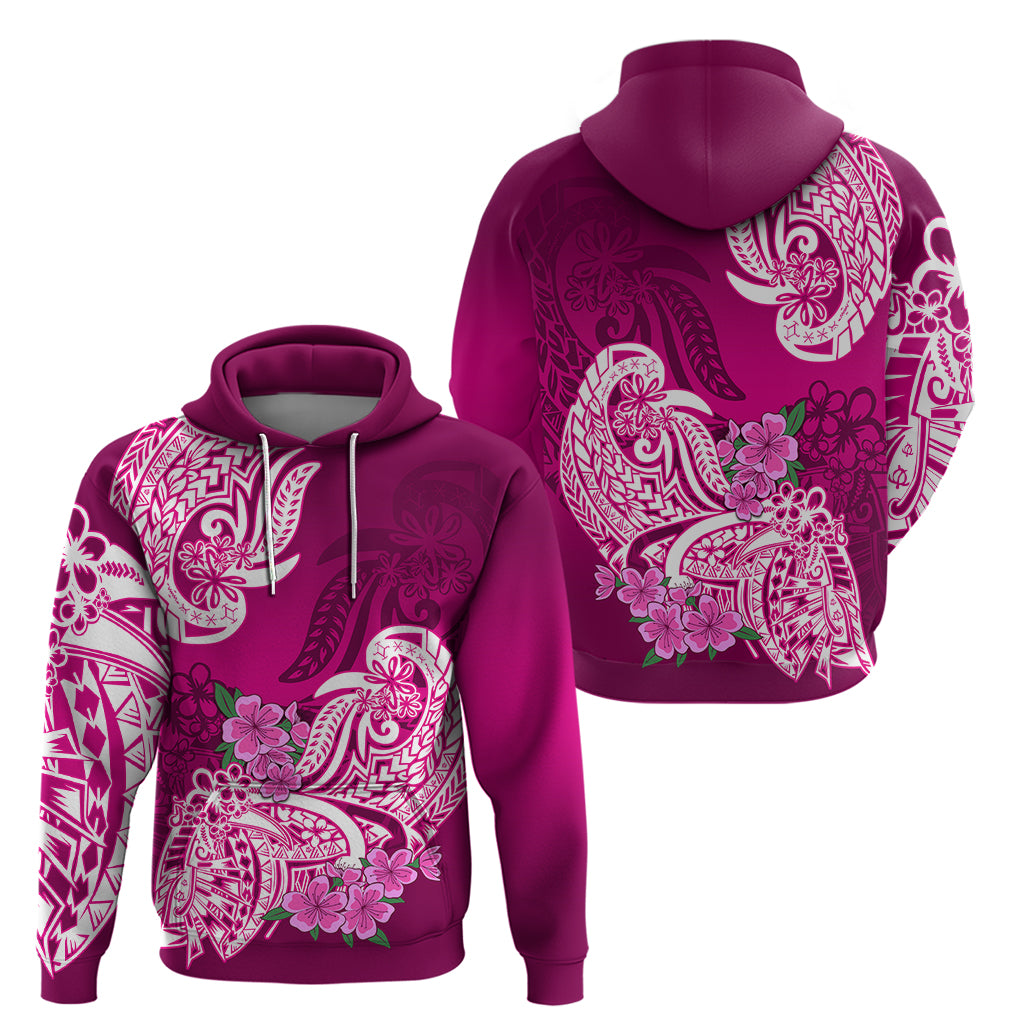 Polynesian Hoodie Pacific Flower Mix Floral Tribal Tattoo Pink Vibe LT9 - Polynesian Pride