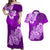 Polynesian Couples Matching Off Shoulder Maxi Dress and Hawaiian Shirt Pacific Flower Mix Floral Tribal Tattoo Purple Vibe LT9 Purple - Polynesian Pride