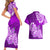 Polynesian Couples Matching Short Sleeve Bodycon Dress and Hawaiian Shirt Pacific Flower Mix Floral Tribal Tattoo Purple Vibe LT9 - Polynesian Pride