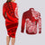 Polynesian Couples Matching Long Sleeve Bodycon Dress and Long Sleeve Button Shirts Pacific Flower Mix Floral Tribal Tattoo Red Vibe LT9 - Polynesian Pride