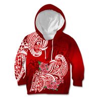 Polynesian Kid Hoodie Pacific Flower Mix Floral Tribal Tattoo Red Vibe LT9 Hoodie Red - Polynesian Pride