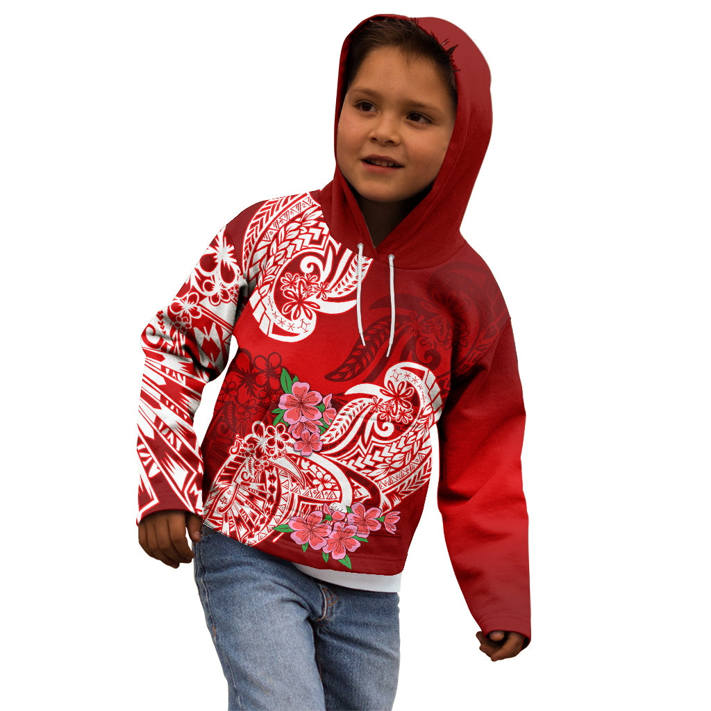 Polynesian Kid Hoodie Pacific Flower Mix Floral Tribal Tattoo Red Vibe LT9 - Polynesian Pride