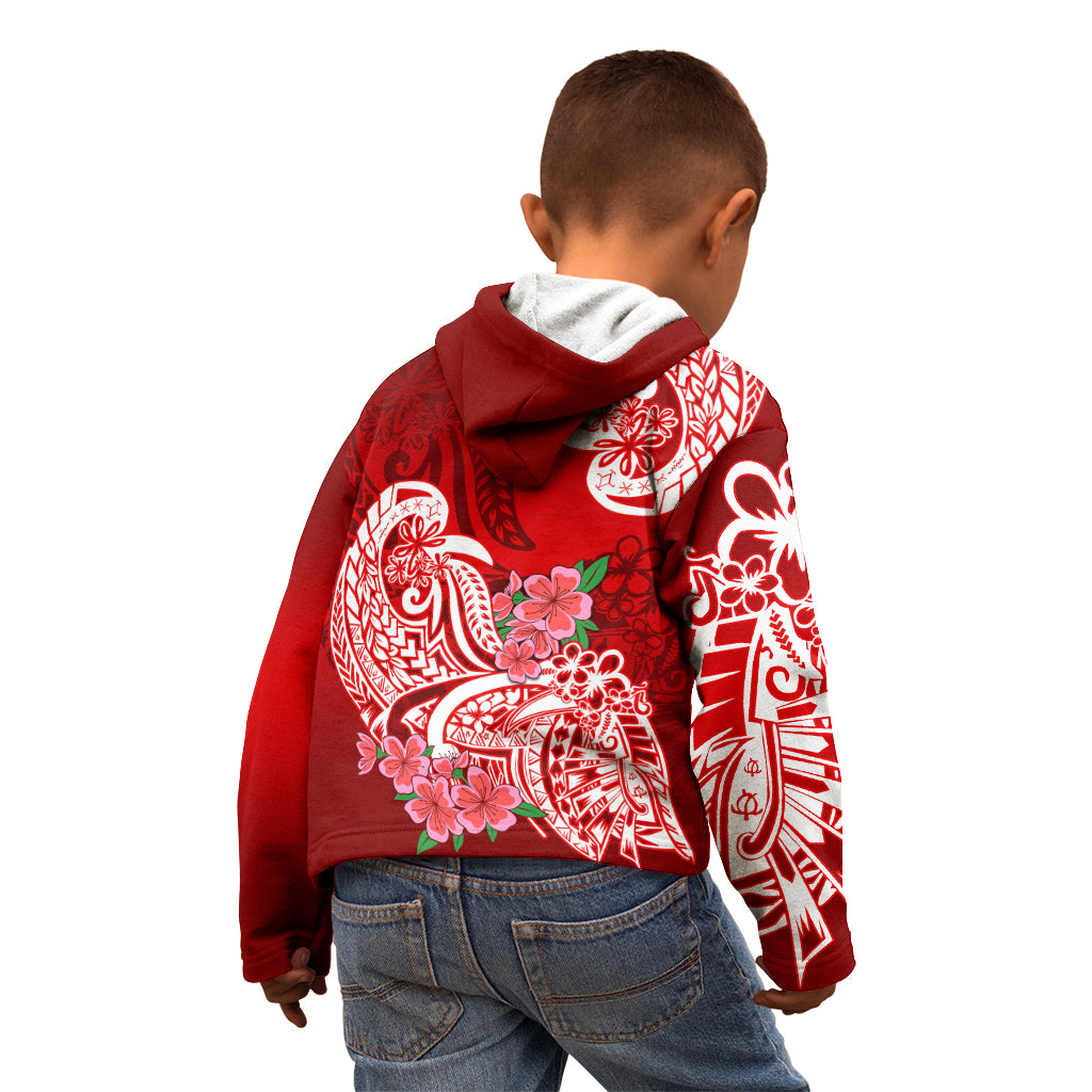 Polynesian Kid Hoodie Pacific Flower Mix Floral Tribal Tattoo Red Vibe LT9 - Polynesian Pride