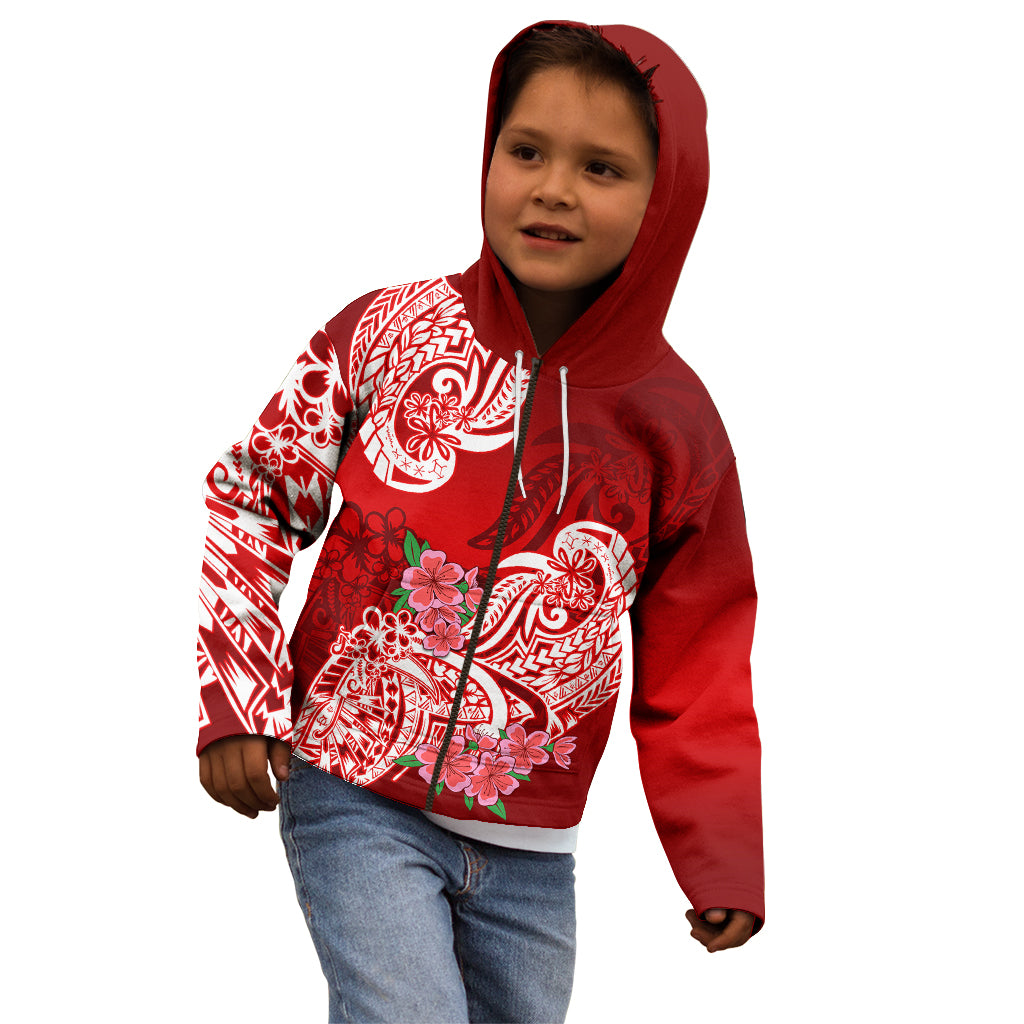 Polynesian Kid Hoodie Pacific Flower Mix Floral Tribal Tattoo Red Vibe LT9 - Polynesian Pride